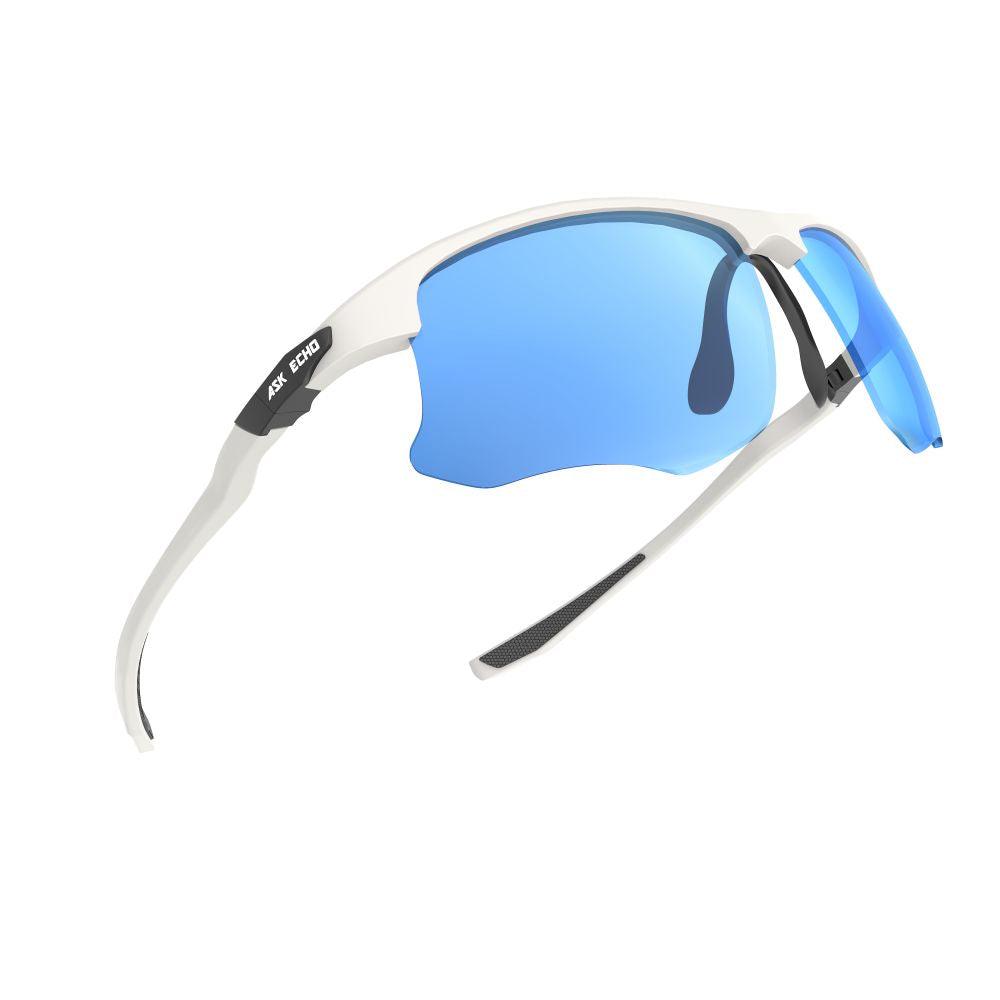 Ask Echo Golf White Half Frame Sunglasses / Revo Blue
